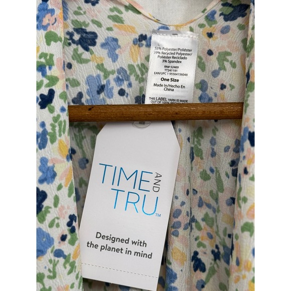 Time and Tru Floral Kimono One Size Lightweight Cover-Up Open Front Drape Top - Picture 2 of 4